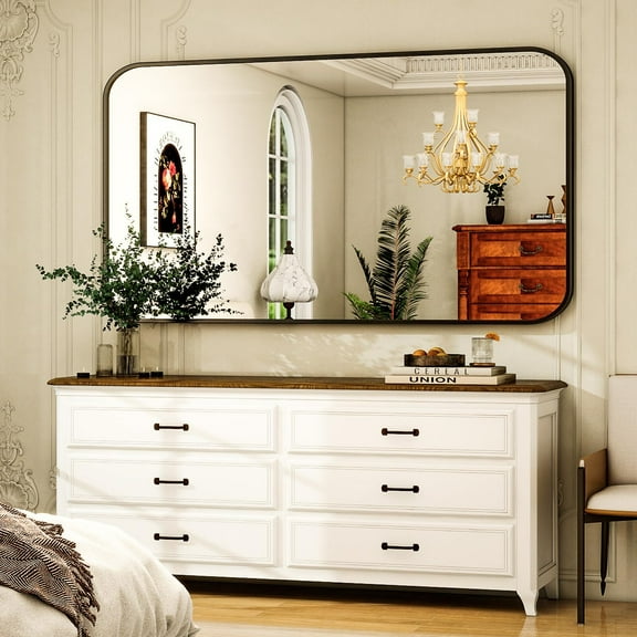 Anyrose Bathroom Mirror for Wall, 30 x 48 Inch Metal Framed Rectangle Mirror, Wall Mounted Vanity Mirror for Bathroom Black