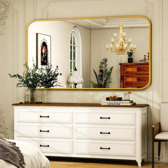 Anyrose Bathroom Mirror for Wall, 30 x 48 Inch Metal Framed Rectangle Mirror, Wall Mounted Vanity Mirror for Bathroom Gold