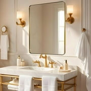 Anyrose Bathroom Mirrors for Over Sink, 24x32 Inch Brushed Wall Mirror, Rectangular Metal Framed Vanity Mirror Gold