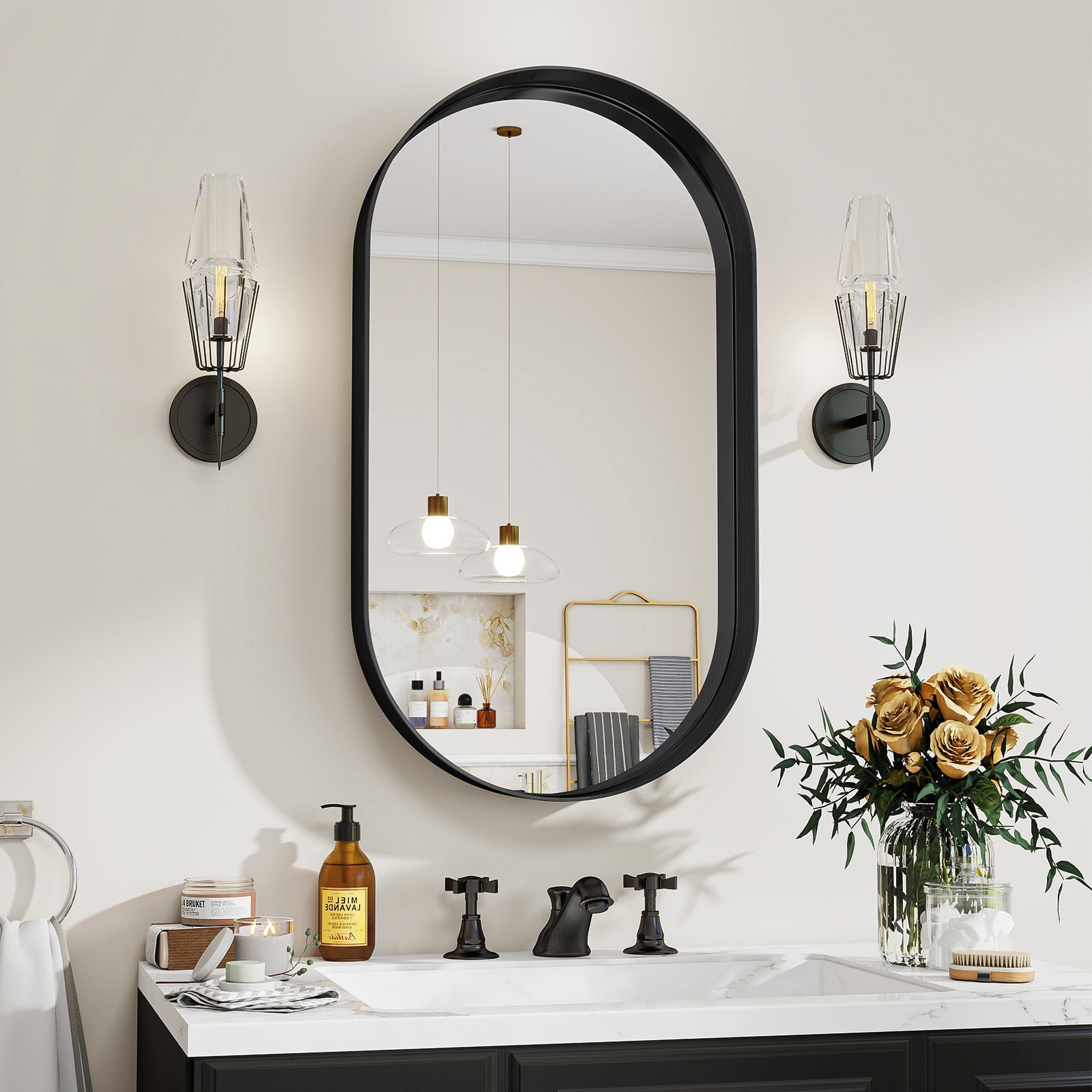 Anyrose 38" x 22" Oval Bathroom Mirror Wall Mirror Deep Frame, Black