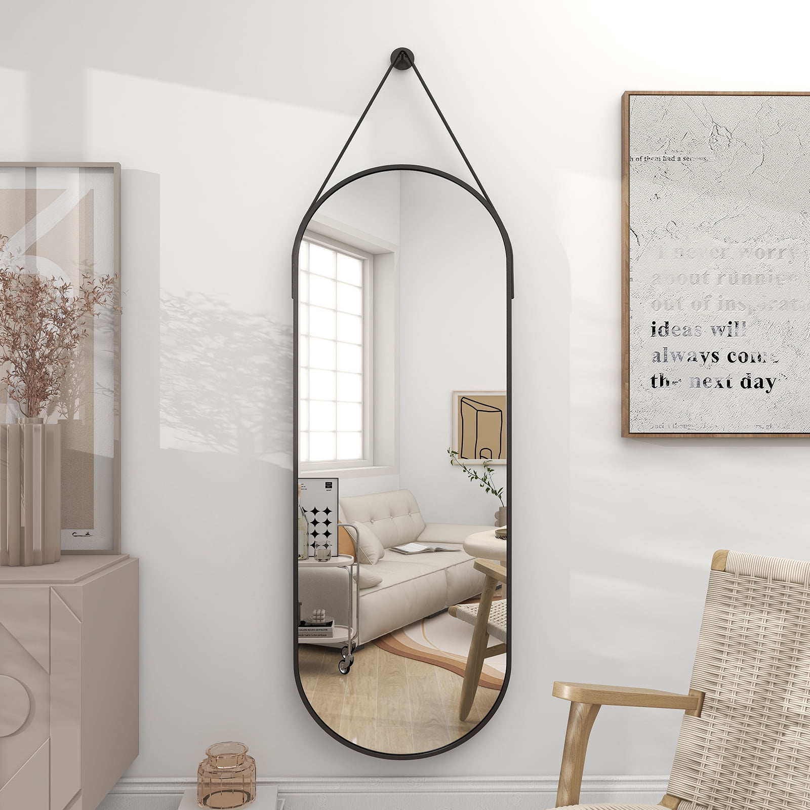 Anyrose 16" x 48" Oval Full Length Mirror Wall Decor Mirror, Black