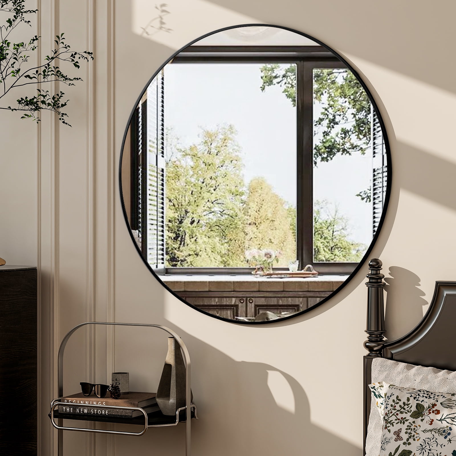 Anyrose Round Bathroom Mirror Wall Mirror 20" x 20", Black