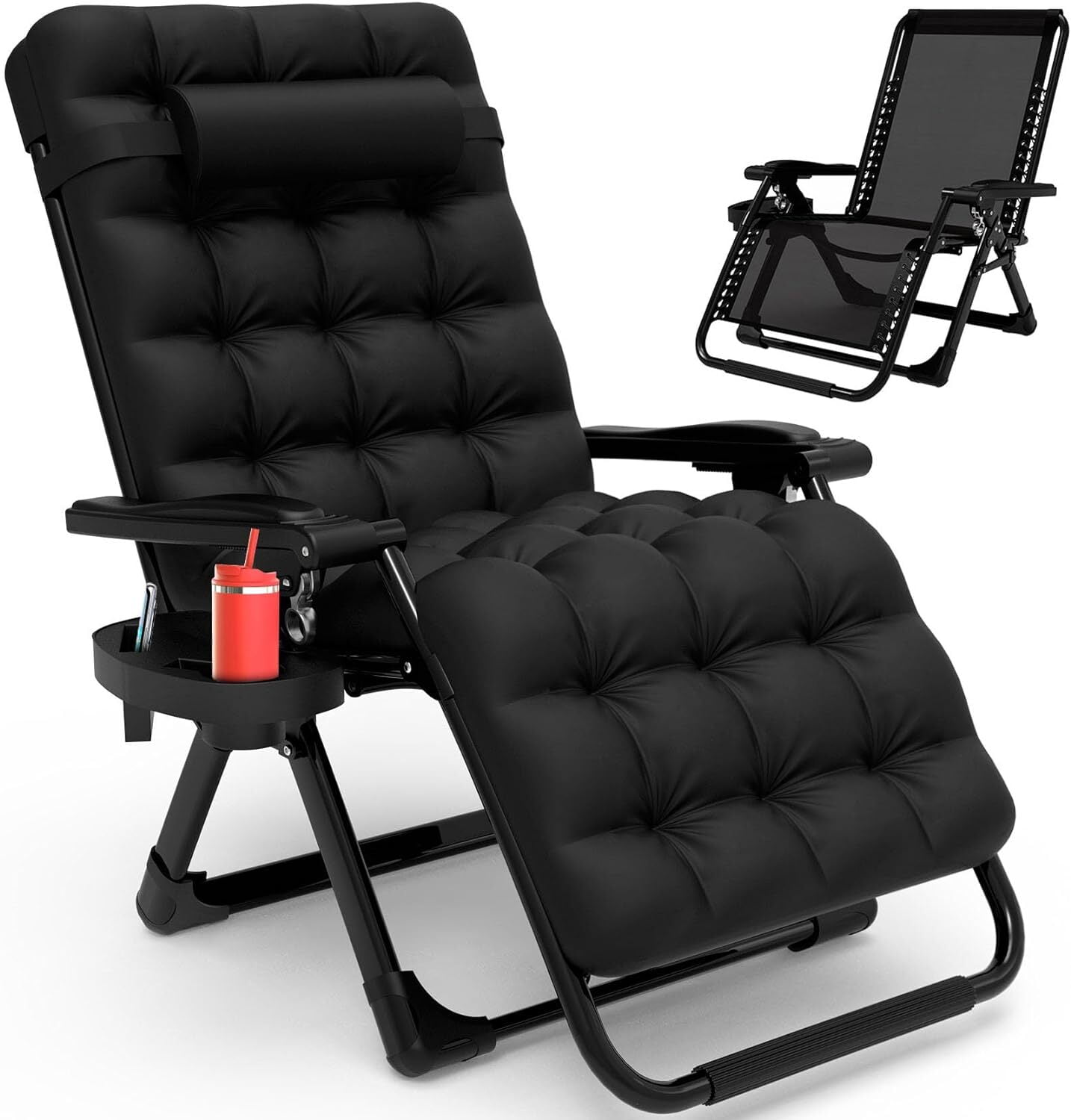 Anyrose Zero Gravity Chair Indoor Adjustable Folding Reclining Lounge Chair with Removable Cushion Headrest and Cup Holder Black