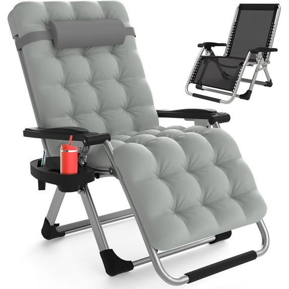 Anyrose Zero Gravity Chair Indoor Adjustable Folding Reclining Lounge Chair with Removable Cushion, Headrest and Cup Holder, Gray
