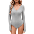 thumbnail image 1 of Anyshow Women's Deep V Neck Long Sleeve Bodysuits Fitted Basic T-Shirt Tops, Sizes S-XXL, 1 of 1