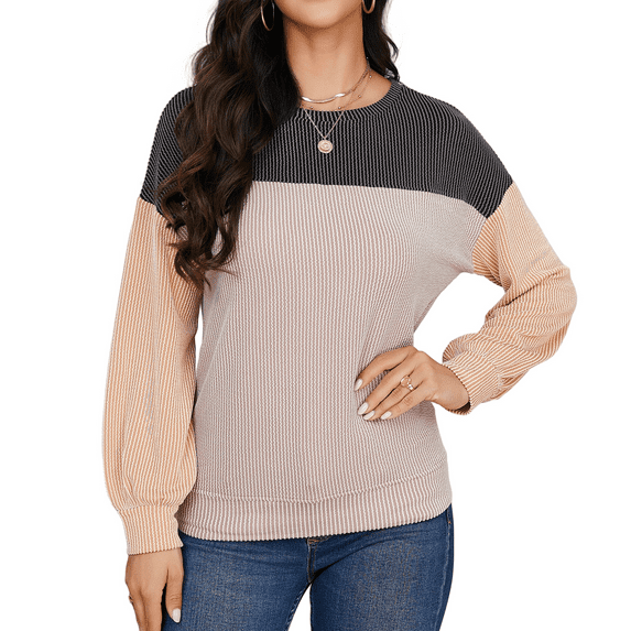 Anyshow Striped Colorblock Sweatshirts for Women Long Sleeve Crewneck Pullover Shirt Tops