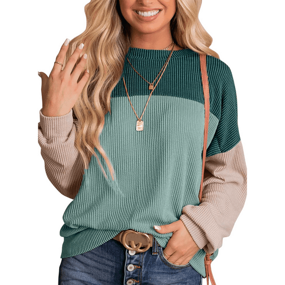 Anyshow Striped Colorblock Sweatshirts for Women Long Sleeve Crewneck Pullover Shirt Tops