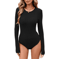 thumbnail image 1 of Anyshow Crew Neck Long Sleeve Bodysuits for Women Slim Fit Casual Stretchy Tops,Size S-XXL, 1 of 1