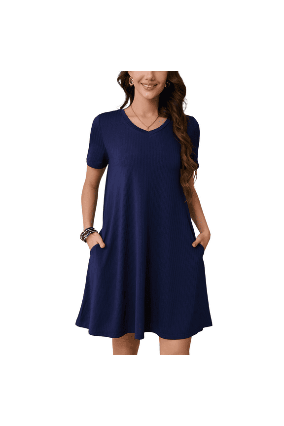 Womens Summer Casual Tshirt Dress 2025 Short Sleeve Loose Swing Sundresses with Pockets