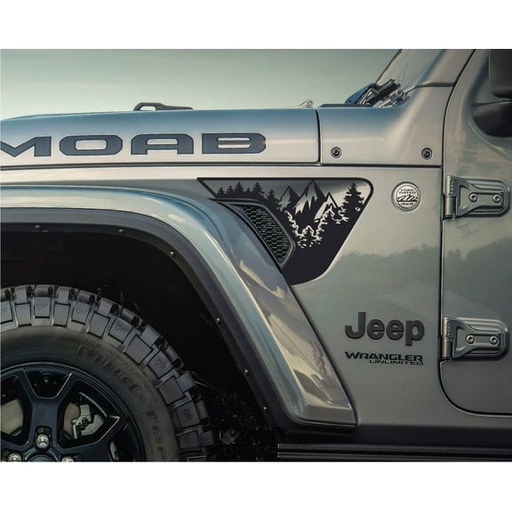 Anystickeryouwant Forest Mountain Fender Vent Decal, 2pcs, Metal/Plastic, Vinyl, Any Color, Water Resistant, Precision Fitment for Jeep Wrangler JL/Gladiator JT 2018+