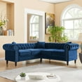 thumbnail image 1 of Anysun 80 x 80" L-Shaped Roll Arm Chesterfield Sofa - Velvet Tufted Sofa Couch with Nailhead Trim - Blue, 1 of 9