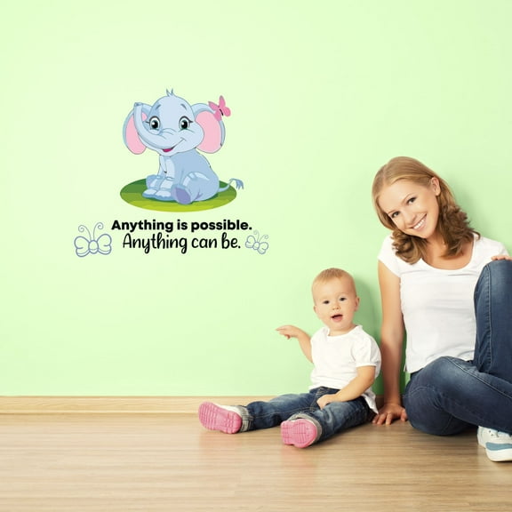 Anything Elephant Animal Life Quote Cartoon Quotes Decors Wall Sticker Art Design Decal for Girls Boys Kids Room Bedroom Nursery Kindergarten Home Decor Stickers Wall Art Vinyl Decoration (35x40 inch)