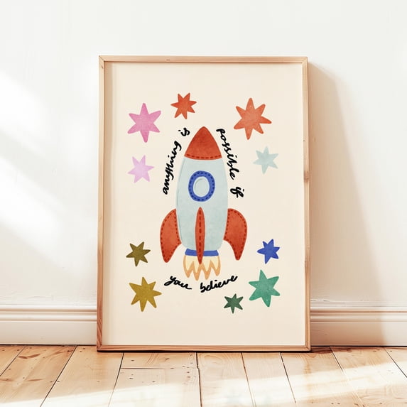 Anything Walmart Anything Is Possible Printable, Colorful Rocket Ship Stars Kids Poster ...