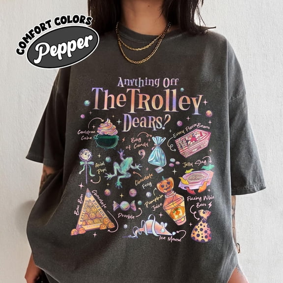 Anything Off The Trolley Dear Comfort Colors T-Shirt, Magic Candy Tee, Magical School Shirt, Wizarding Snacking TShirt, HP Inspired,Pepper color,size M