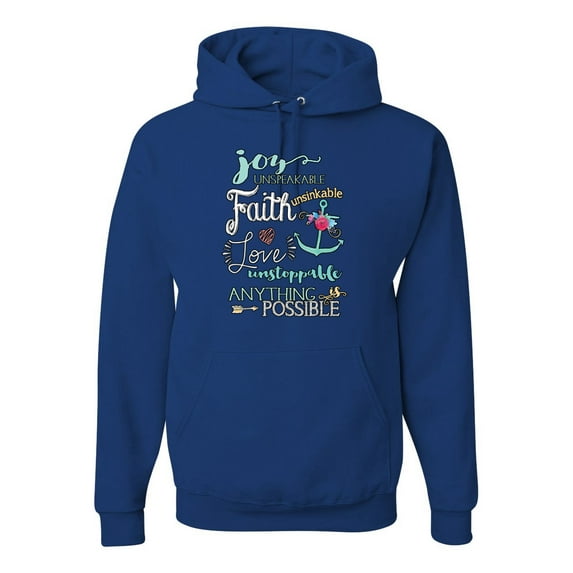 Anything is Possible Inspiring Religious Inspirational/Christian Unisex Graphic Hoodie Sweatshirt, Royal, Large