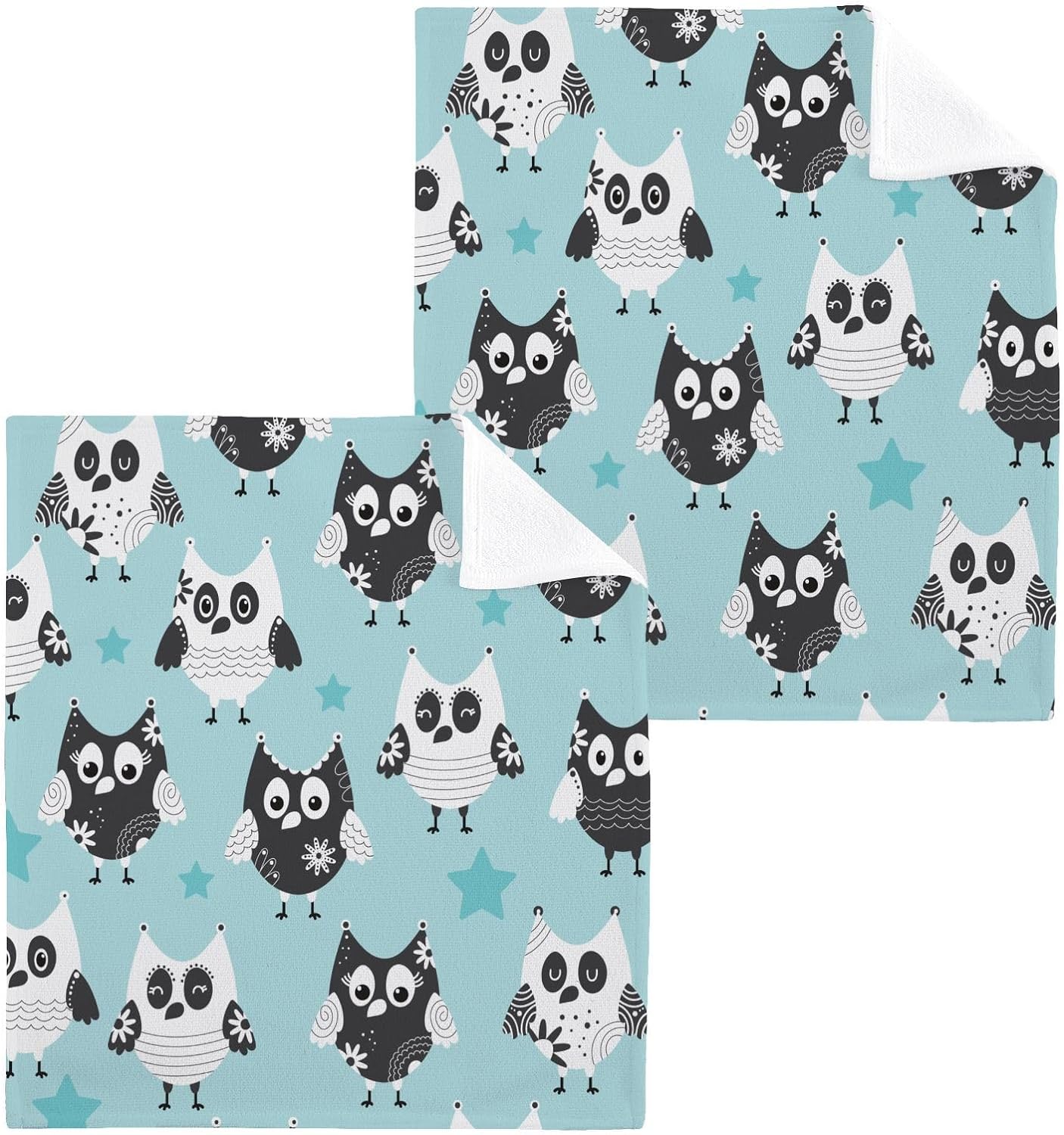 Anyway.go 4PCS Black White Owls Towels Cotton Washcloths Set,Quick