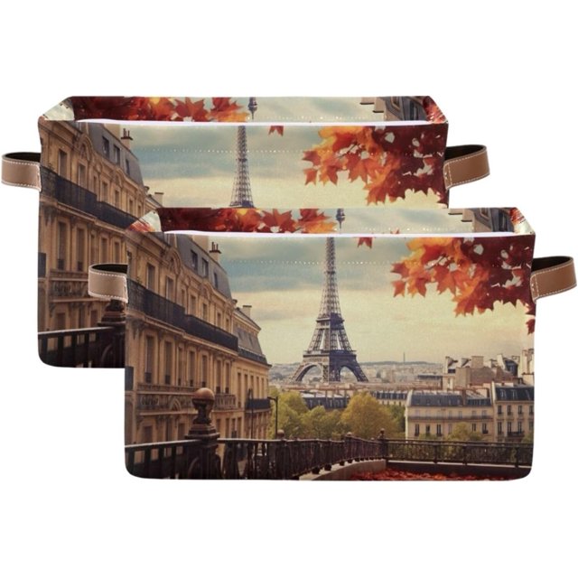 Anyway.go Autumn Eiffel Tower Foldable Storage Basket for Shelves