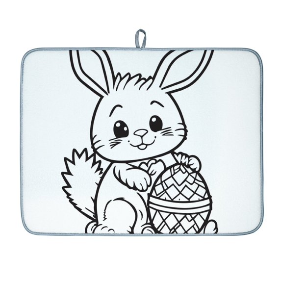 Anyway.go Drying Mat for Kitchen Counter, Absorbent Microfiber Dishes Drainer Mats, Tableware Protector Dish Drying Pad 16x18in,Easter Bunny with Eggs Candy
