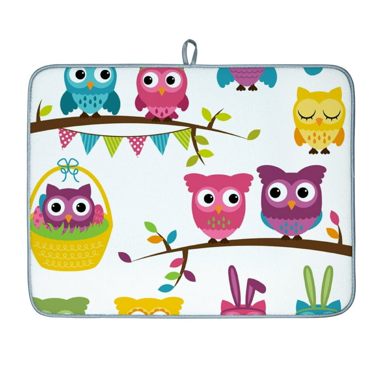 Anyway.go Drying Mat for Kitchen Counter Absorbent Microfiber Dishes Drainer Mats Tableware Protector Dish Drying Pad 16x18in Easter Spring Themed Owls Walmart