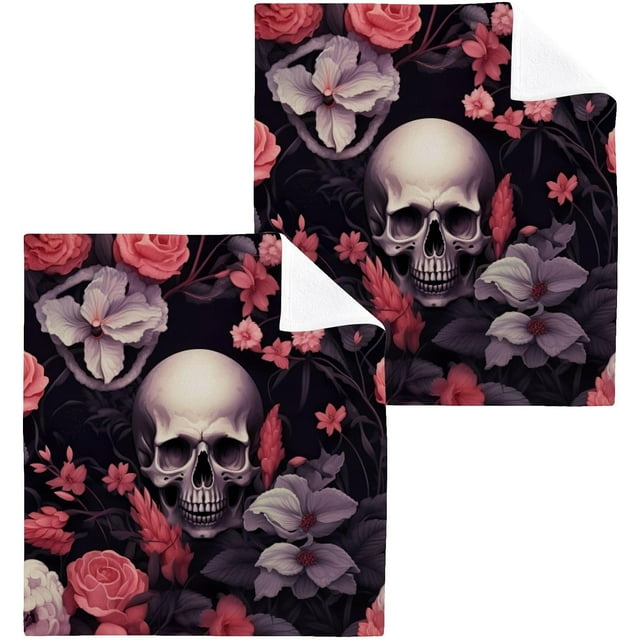 Anyway.go Washcloths 4 Pack Skull Flowers Cotton Wash Cloths 12 x 12