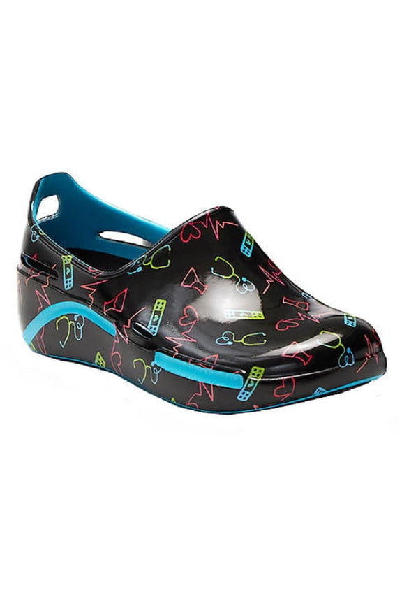 Womens Printed Slip On Clogs Black 8 Medium (B,M)