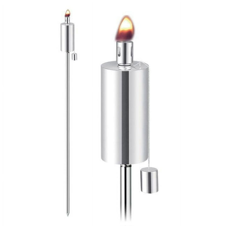 Two Stainless Steel Cylinder Shaped Anywhere Garden Tiki Torches - Set of 2 Two Stainless Steel Cylinder Shaped Anywhere Garden Tiki Torches - Set of 2