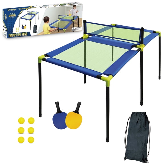 Open Box Anywhere Sports: Trampoline Pong - 10pc Portable Table Tennis Game Set, Bouncy Surface, Paddles-Balls-Carry Bag, In-Outdoor, Kids 3+, 1 - 2 Players