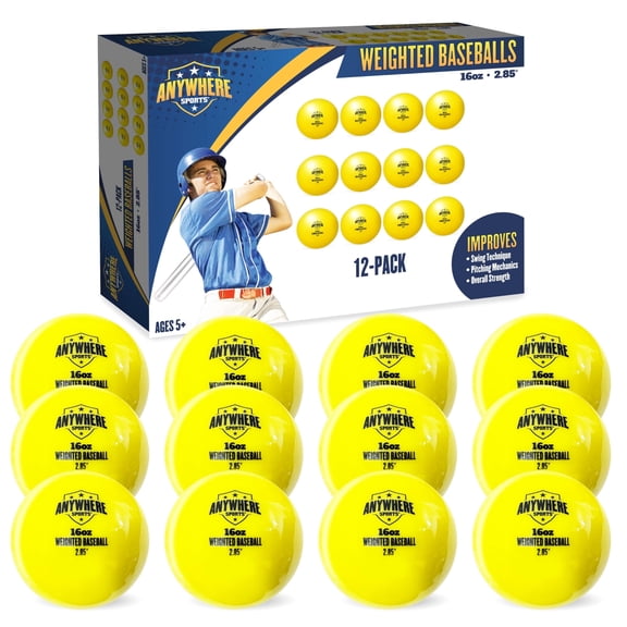 Anywhere Sports Weighted Training Baseballs – 16 oz, 2.85” Diameter, for Hitting & Pitching