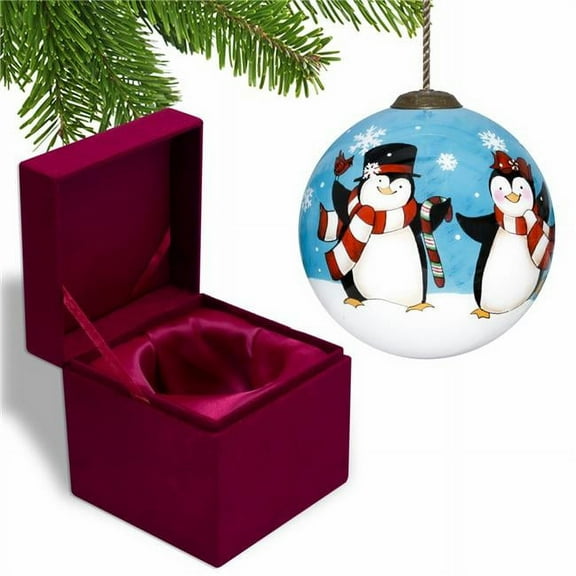 Anywhere with You Is Always Better Penguin Hand Painted Mouth Blown Glass Ornament, Multi Color