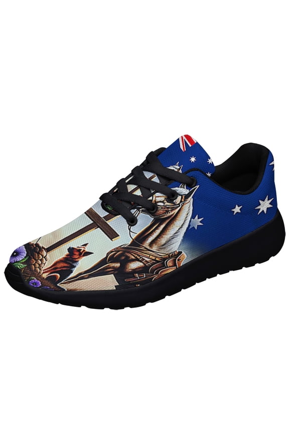 Anzac Day Animals in War Purple Poppy AuStalian Shoes Sneakers Black Size 3.5