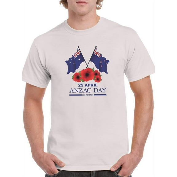 Anzac Day Double Flags With Date T-Shirt Men -Image by Shutterstock, Male 4X-Large