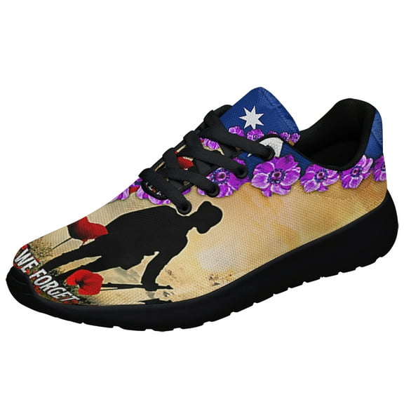 Anzac Day LeStWe Forget Purple Poppy AuStalia Veteran Shoes Sneakers Black Size 3.5
