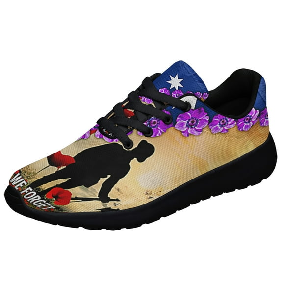 Anzac Day LeStWe Forget Purple Poppy AuStalia Veteran Shoes Sneakers Black Size 4.5
