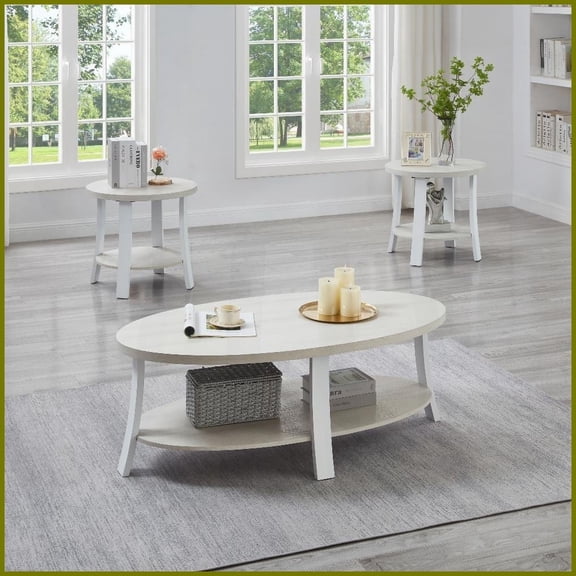 Anze 3-Piece Contemporary Coffee Table Set with Round Wood Storage Shelf  Sturdy for Living Room