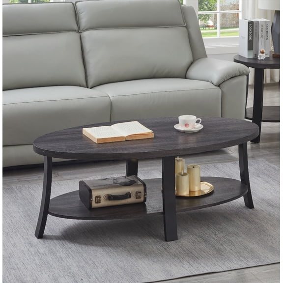 Anze Charcoal Finished Contemporary Oval Wood Shelf Coffee Table - Stylish and Durable
