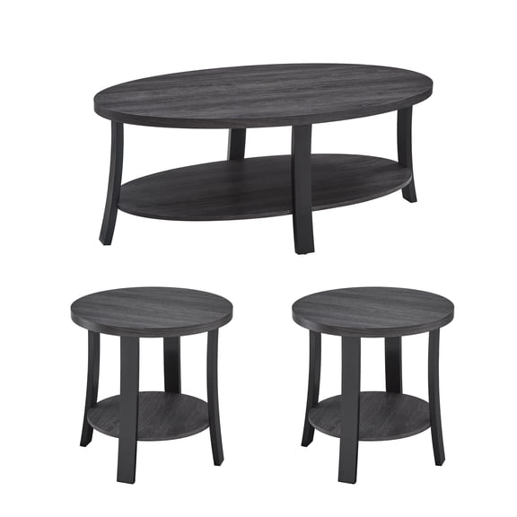 Anze Contemporary Oval Wood Shelf 3-Piece Coffee Table Set