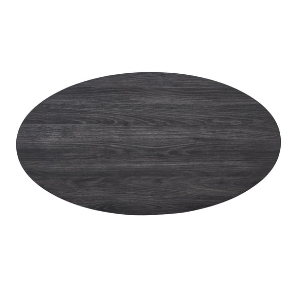 Anze Contemporary Oval Wood Shelf Coffee Table in Charcoal Finish