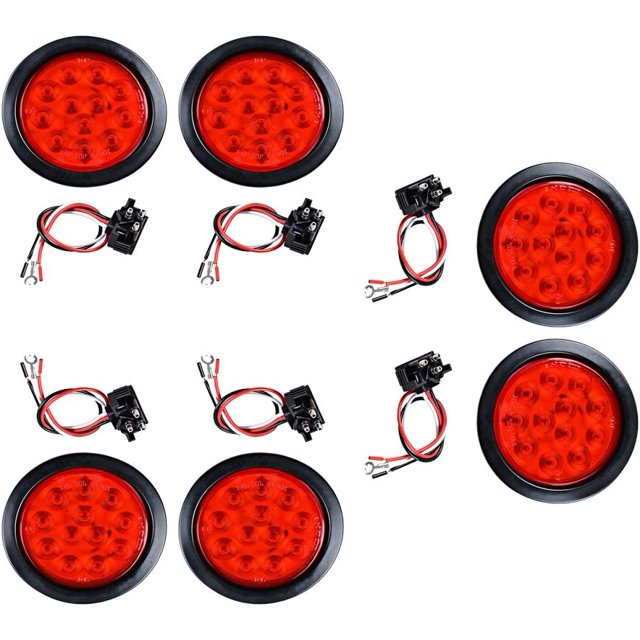 Anzio 4" Round 12LED Trailer Tail Light Kit Stop Turn Brake Reverse