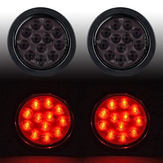 Anzio Smoke Lens 4" Round 12 LED Red Round Brake Stop Tail Light Cargo Semi Trailer Container Tractor Truck Bus (8pcs)