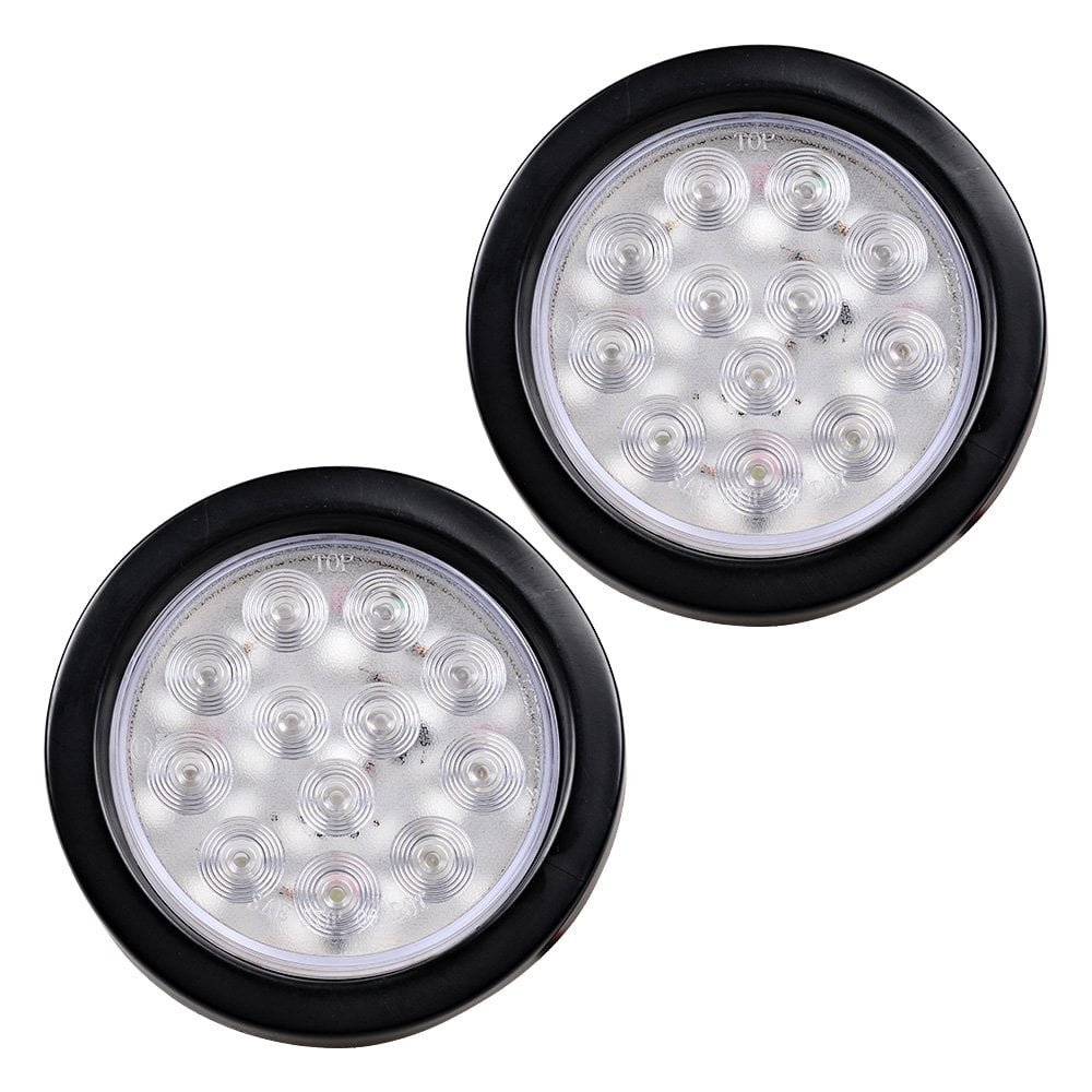 Anzios 2pcs Clear Lens AIF4 Red Light 4" Round 12LED Truck RV Trailer