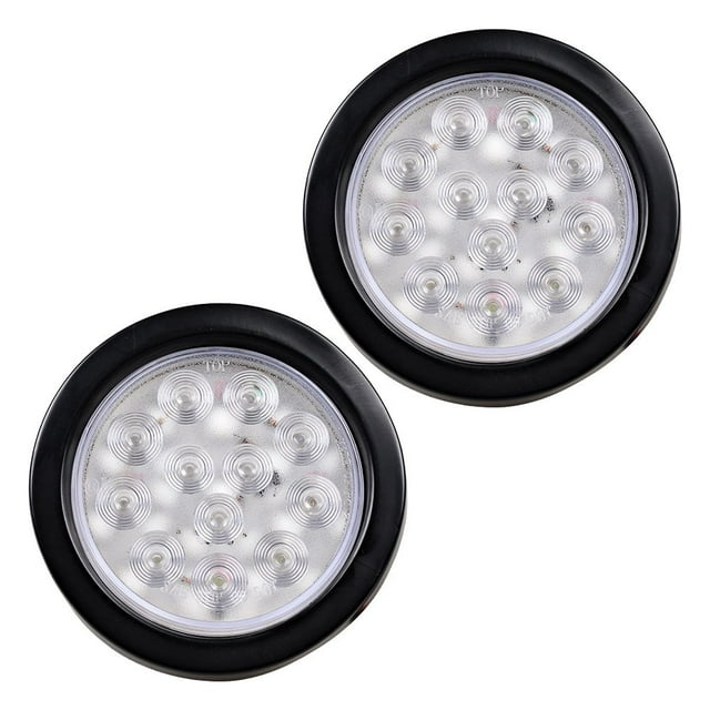 Anzios 2pcs Clear Lens STF9 Red Light 4" Round 12LED Truck RV Trailer