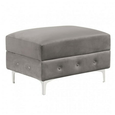 Anzo 32 Inch Square Ottoman Button Tufting Chrome Plated Steel Legs Gray - Saltoro Sherpi