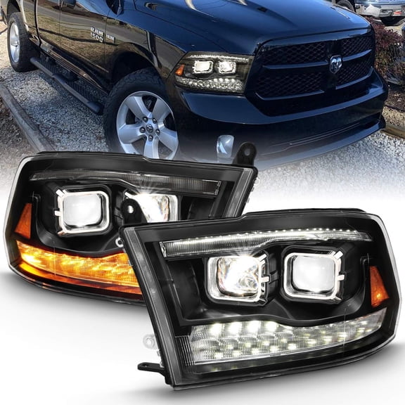 Anzo USA 111464 Black Clear Plank Style LED Projector Headlight Assembly - Pair Fits select: 2013-2018 RAM 1500, 2009-2012 DODGE RAM 1500