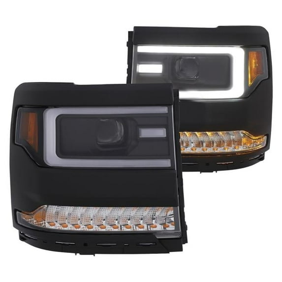 Anzo USA Projector Headlights with Plank Style Design Black with Amber Lens for 2016-2017 Silverado 1500