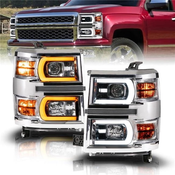 Anzo 111618 Projector Plank Style Sequential Headlights for 2014-2015 Chevy Silverado 1500 - Chrome