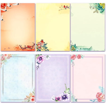 Anzon Mories 48Pcs A4 Vintage Floral Stationery Letter Writing Paper, Printer Friendly, Color Both Sides, Ink Painting Classic Design