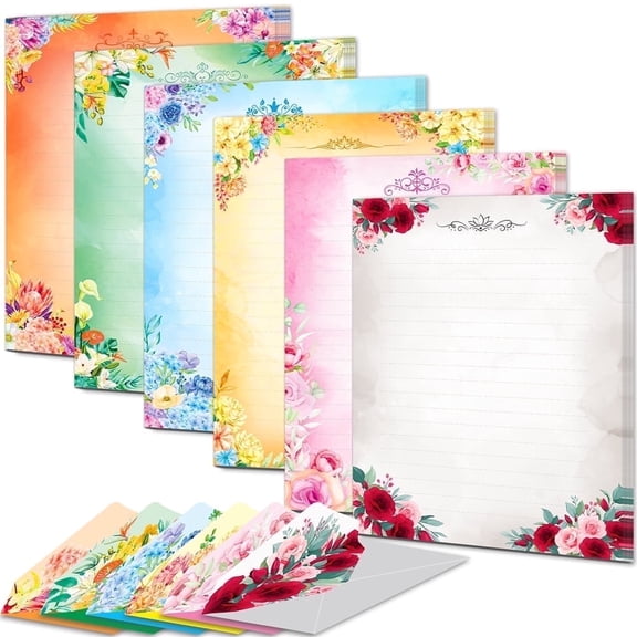 Anzon Mories 60 Pcs Stationery Set 8.5x11ln (30 Sheets Writing Letter + 30 Envelopes), Cute Kawaii Floral Decorative stationary Paper 1 Side Lined