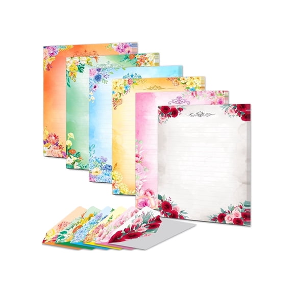 Anzon Mories 72 Pcs Stationery Set 5.5x7.5in (48 Sheets Writing Letter + 24 Envelopes), Cute Floral Stationary Paper 1 Side Lined
