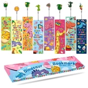 Anzon Mories 8 packs Dinosaur Bookmark with Metal Charms and Storage Box, Inspirational Quotes Laminated Book Marks Page-keeper, Ideal for Boy, Girl