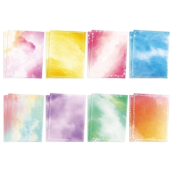 Anzon Mories 96 Pcs Watercolor Stationery Paper 8.5 x 11 In, 2 Sides Lined & Colored, Colorful Writing Letter Stationary Set College Ruled 8 Colors